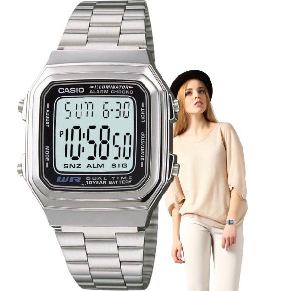 Imagem de Relógio Casio Feminino Masculino Unissex Resistente Água Aço Inox Digital Vintage Casual Prata A178WA-1ADF