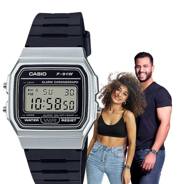 Imagem de Relógio Casio Masculino Feminino Unissex Digital Pequeno Quardrado Resistente Água Cronômetro Calendário Alarme Casual Prata F-91WM-7ADF