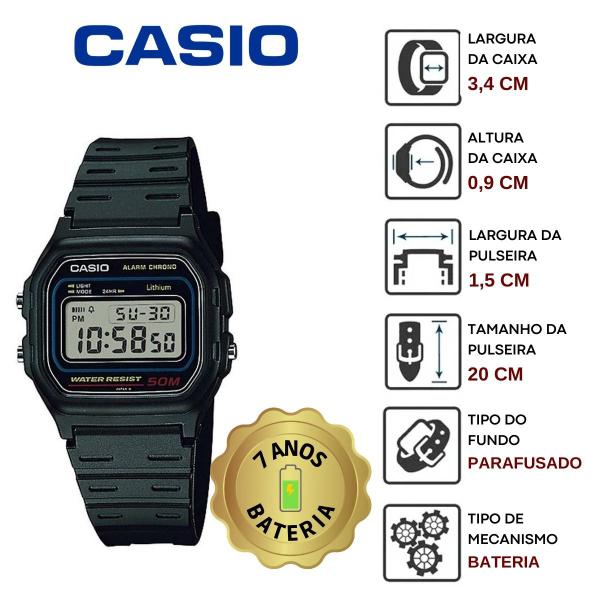 Imagem de Relógio Casio Unissex Feminino Masculino Quadrado Pequeno Classico Vintage Resistente Água Digital Esportivo Preto W-59-1VQ + Canivete