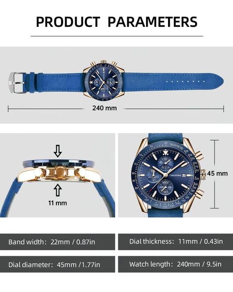 Imagem de Relógio Casotime Chronograph 30m com pulseira de couro impermeável