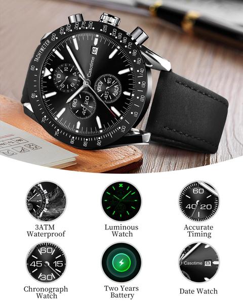 Imagem de Relógio Casotime Chronograph 30m com pulseira de couro impermeável