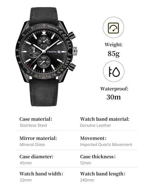 Imagem de Relógio Casotime Chronograph 30m em couro impermeável para homens