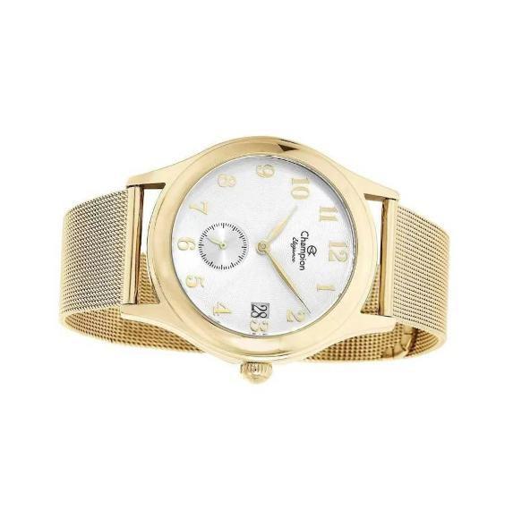 Imagem de Relógio Champion Elegance Feminino - Dourado com Mostrador Branco e Pulseira de Esteira