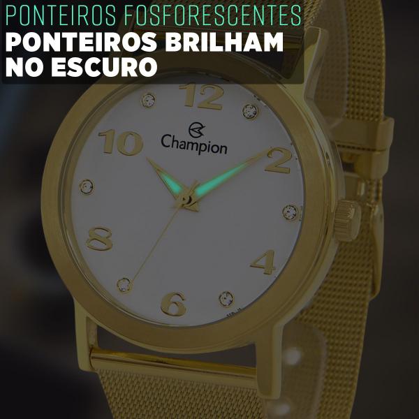 Imagem de Relógio Champion Feminino Dourado Branco Original 1 ano de garantia com colar e brincos