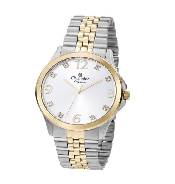 Imagem de Relogio Champion Feminino dourado e prata bicolor misto grande cravejado com pedrinhas strass CN24093S