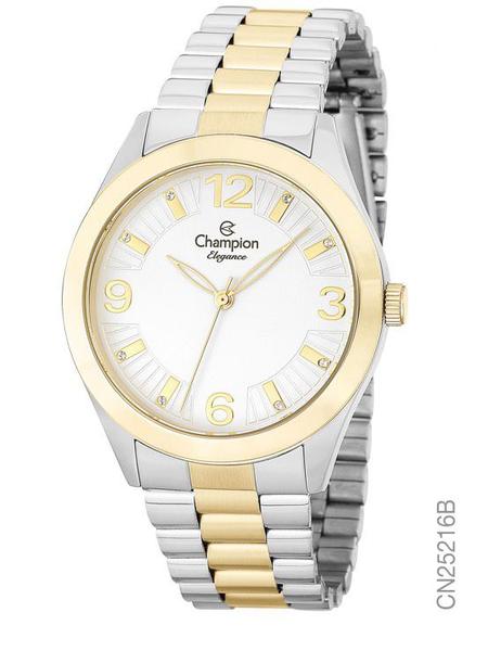 Imagem de Relogio Champion Feminino dourado prateado bicolor misto grande strass CN25216B