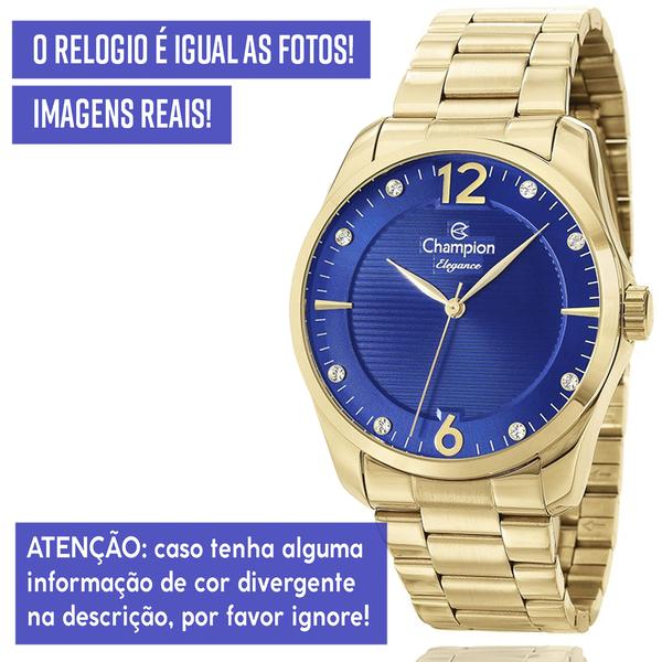 Imagem de Relógio Champion Feminino Dourado Prova d'água com 1 ano de garantia com colar e brincos