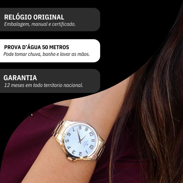 Imagem de Relógio Champion Feminino Dourado Prova DAgua CN26377W Colar e Brincos