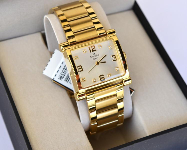 Imagem de Relogio champion feminino dourado quadrado medio cn26939w + bolsa