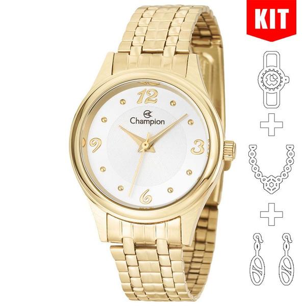 Imagem de Relógio CHAMPION KIT feminino dourado strass CH25990W