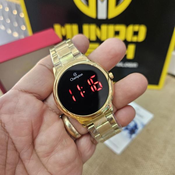 Imagem de Relógio Champion Unissex Digital Com Pulseira E Caixa Em Metal Dourado CH40124H Dourado