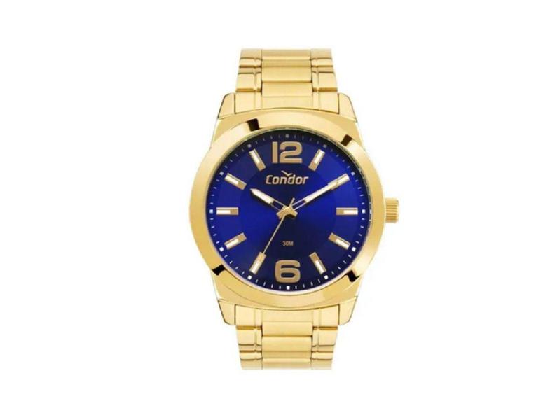 Imagem de Relogio Condor Masculino de aço classico dourado mostrador azul kit COPC21AECE/K4A