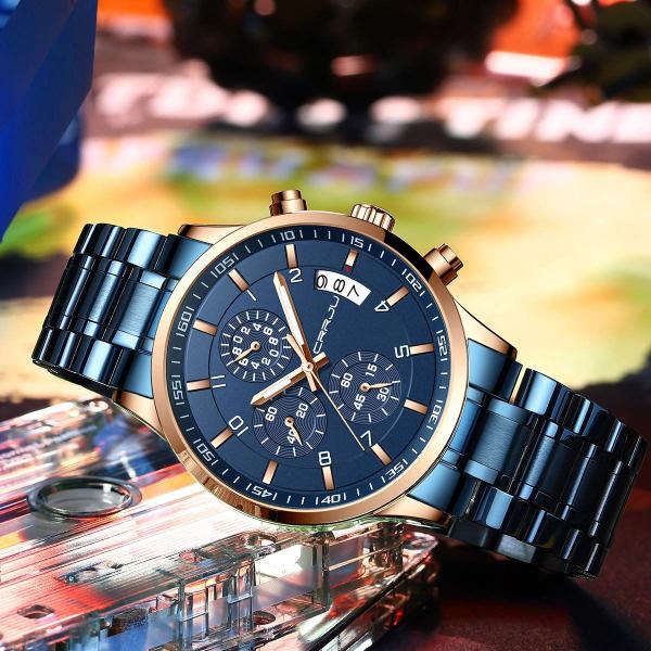 Imagem de Relógio CRRJU Fashion Business Quartz Analog Auto Date Men Blue