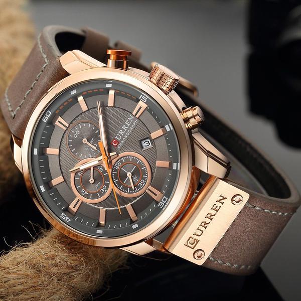 Relógio Curren 8291 Camurça/Bronze Cronógrafo Masculino + Caixa Estojo em Acrílico Imagem de Relógio Curren 8291 Camurça/Bronze Cronógrafo Masculino + Caixa Estojo em Acrílico