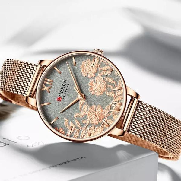 Imagem de Relógio Curren Feminino 9065 Rose Gold Florido Luxo