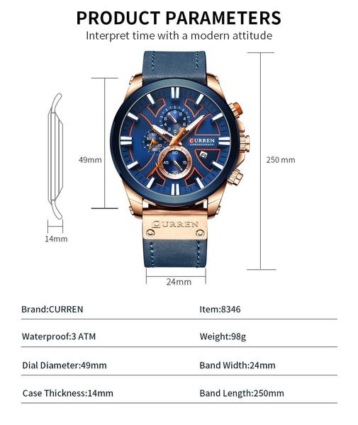 Imagem de Relógio Curren Technos 8346 para homens com mostrador azul, caixa de 49 mm