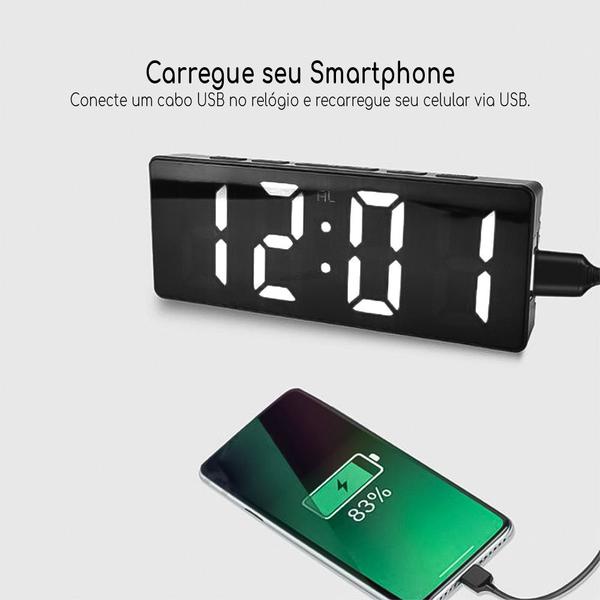 Imagem de Relogio De Cabeceira Luminoso Despertador Recarregavel Usb