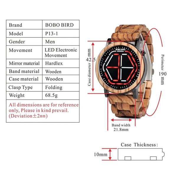 Imagem de Relógio de Madeira BOBO BIRD LED-P13 À Prova D'Água