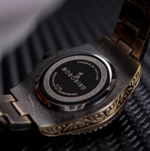 Imagem de Relógio de Madeira e Aço Inox Austenita Dourado - Bobo Bird
