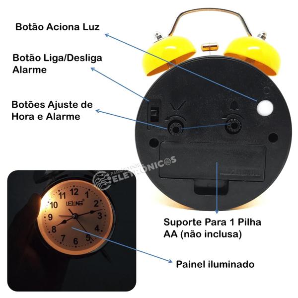 Imagem de Relógio De Mesa Despertador De Corda Mecânico Alarme Potente LE8102