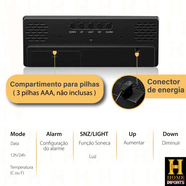 Imagem de Relógio De Mesa Digital Led Bivolt C/Calendário Alarme Temperatura Para Cama Cabeceira