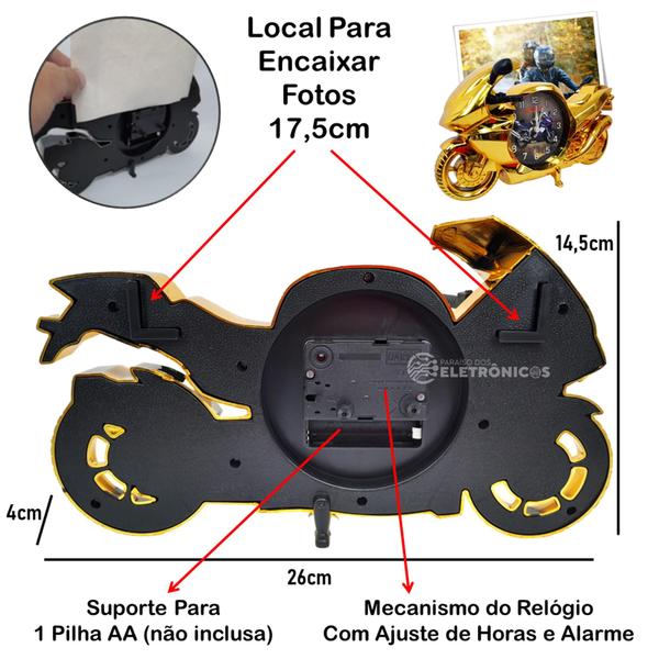 Imagem de Relógio de Mesa Motocicleta Acessório Único com Espaço para Suas Memórias ZB4022 