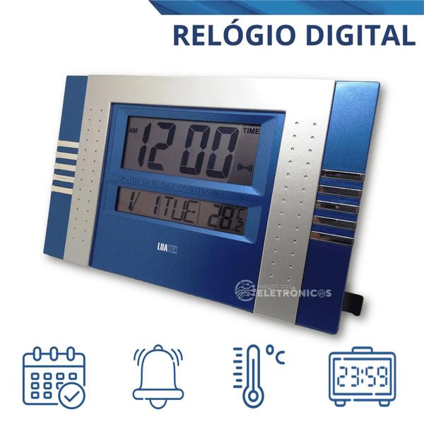 Imagem de Relógio De Mesa Ou De Parede Digital Com Calendário Termômetro E Alarme ZB3002AZ