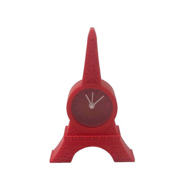 Imagem de Relógio de Mesa Torre Eiffel Emborrachado Vermelho 12x8x2cm