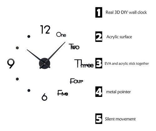 Imagem de Relógio De Parede 3d Decoração Numeros Pontos Letras PEQUENO