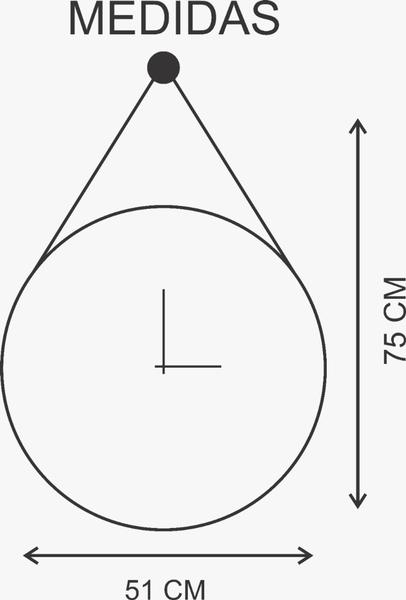 Imagem de Relógio de parede Adnet 30cm preto, algarismos 3D cardinais dourados, alças de couro cor caramelo.