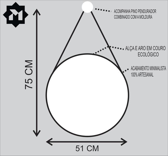 Imagem de Relógio de Parede ADNET 50cm, Fundo Preto, Algarismos Cardinais 3D Brancos, Alças em Couro Preto.