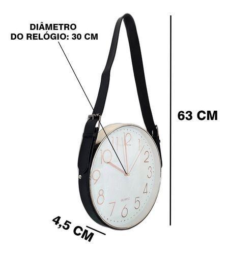 Imagem de Relógio De Parede Alça De Couro Preto Moldura Prata 30 Cm