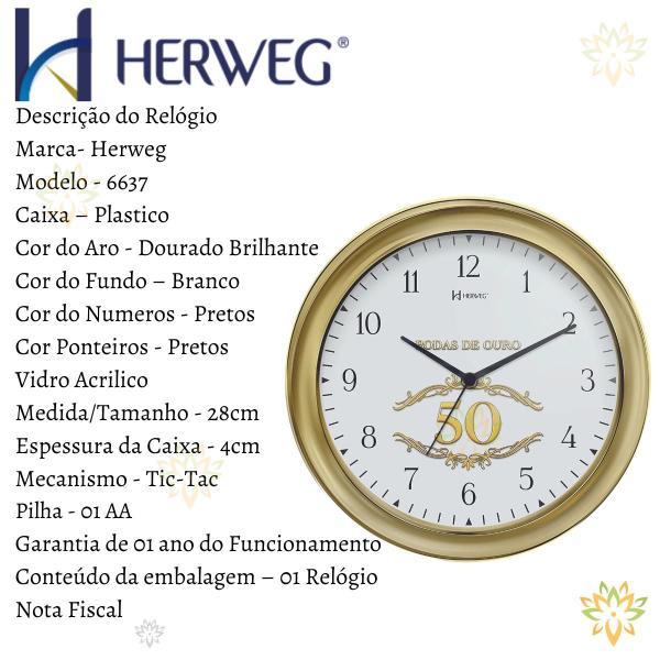 Imagem de Relogio de Parede Bodas de Ouro Herweg 6637 28cm