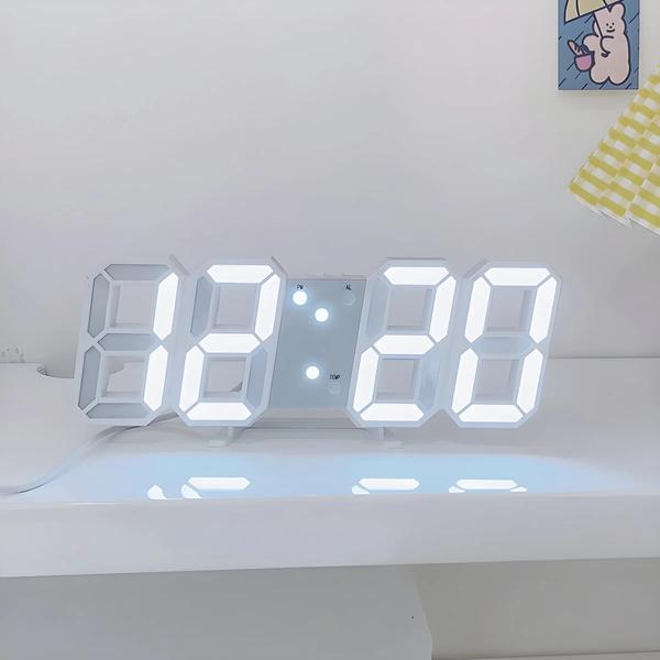 Imagem de Relógio de Parede Digital 3D LED Luminoso - Multifuncional e Moderno para Decoração de Casa