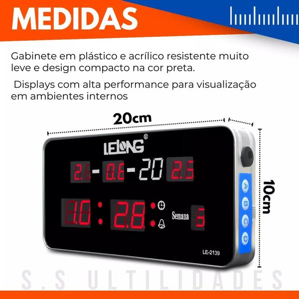 Imagem de Relógio De Parede Digital Led Calendário Alarme Bivolt - LELONG