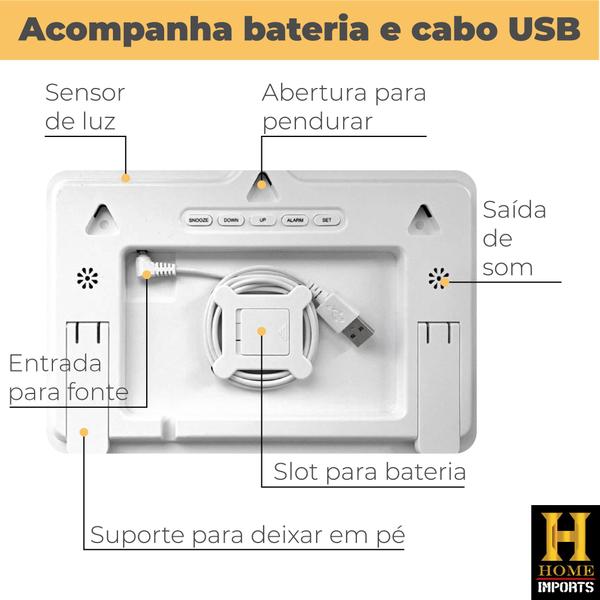 Imagem de Relógio De Parede Digital LED De Mesa Parede Com Controle Remoto Calendário Alarme Data Temperatura Linha Premium