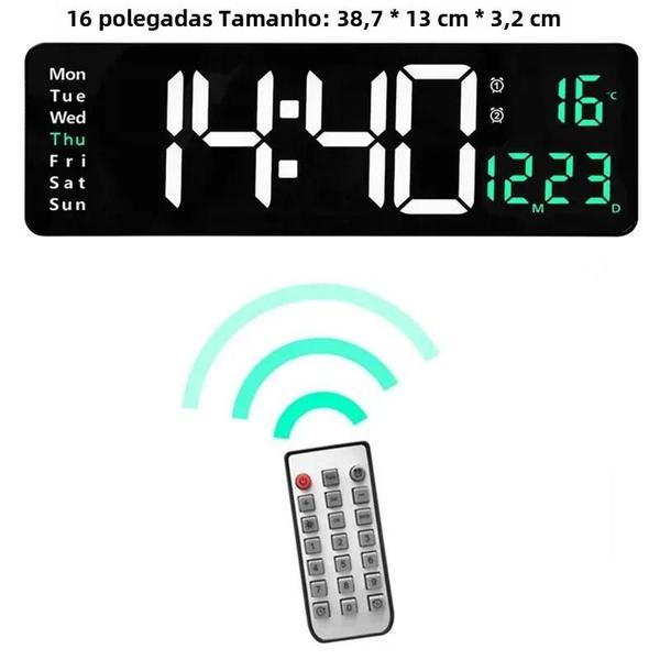 Imagem de Relógio de Parede Digital LED Grande com Temperatura, Data, Semana, Controle Remoto e Alarmes Duplos