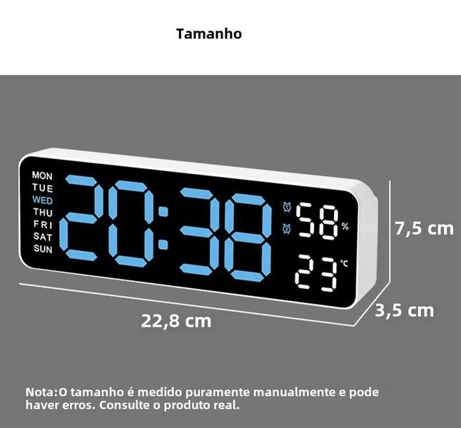 Imagem de Relógio de Parede Digital LED Grande - Temperatura, Umidade e Formato 12/24h