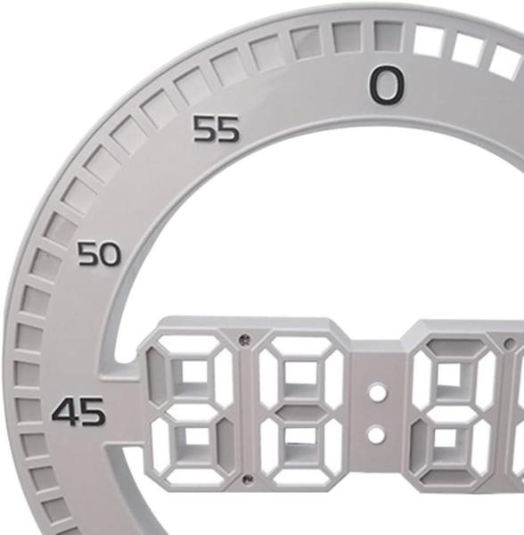 Imagem de  Relogio De Parede Digital Moderno Decorativo Redondo Diferentes Led Para Cozinha Sala Estar Quarto Academia Cabeceira Cama Mesa Estante Branco