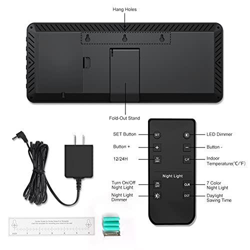 Imagem de Relógio de parede digital YORTOT 16” com controle remoto e luz noturna