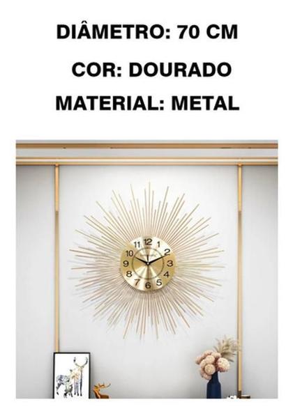 Imagem de Relógio De Parede Dourado 70Cm Luxuoso Metal Design Europeu