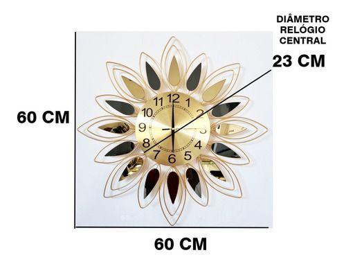Imagem de Relógio De Parede Dourado Folhas Espelhadas Metal 60x60
