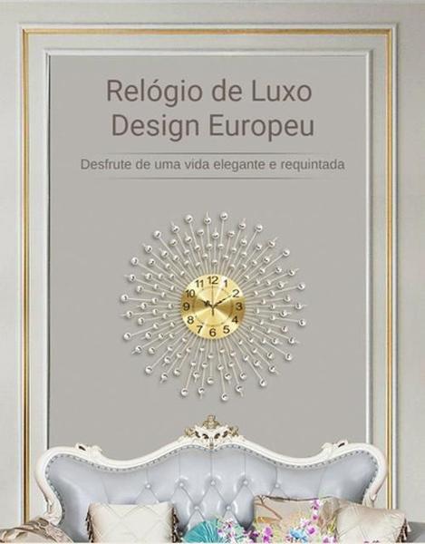 Imagem de Relógio De Parede Dourado Luxuoso Design Europeu Metal 70Cm