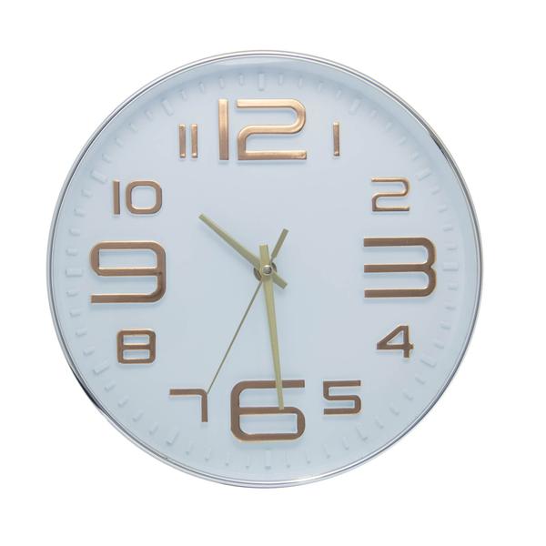 Imagem de Relógio de Parede em Plástico Branco com Dourado 25x4cm