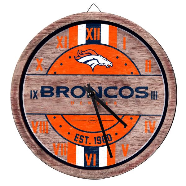 Imagem de Relógio de parede FOCO Denver Broncos NFL Barrel Wood 30x4x30cm