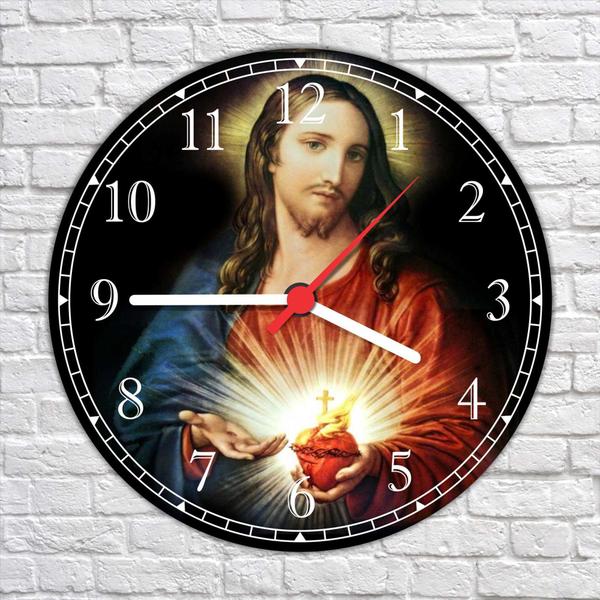 Imagem de Relógio De Parede Quartz Católico Religioso Sagrado Coração De Jesus Tamanho 40 Cm RC006