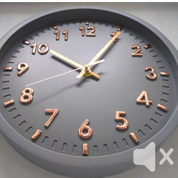 Imagem de Relógio de Parede Redondo Decorativo Cinza e Rose 20cm Moderno Silencioso Sem Barulho Quartz para Decoração Cozinha Sala Quarto ou Escritório