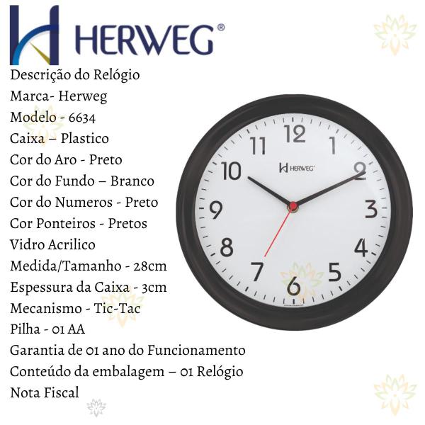 Imagem de Relógio de Parede Sala Cozinha Herweg 6634 28cm