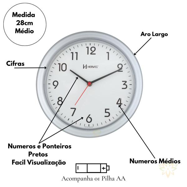 Imagem de Relógio de Parede Sala Cozinha Herweg 6634 28cm