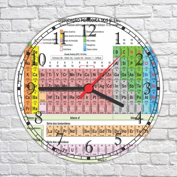 Imagem de Relógio De Parede Tabela Periódica Laboratório Química Salas Quartos Quartz Tamanho 40 Cm RC000